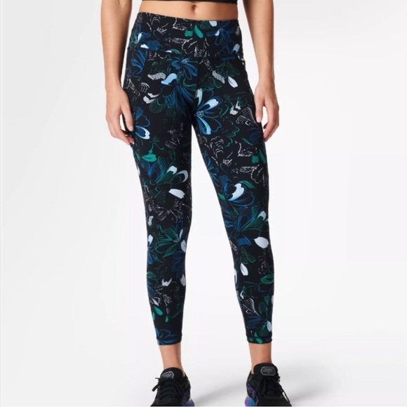 Sweaty Betty Power 7/8 Workout Leggings in Blue Arched Floral Print size 6 - Picture 1 of 7